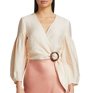 NWT Joie Pearl Cream Sophiana Cropped Wrap Buckle Top Blouse Size XXS 2XS